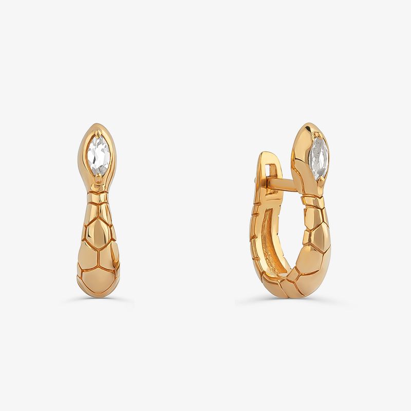 Brinco Argola Serpente com Topázio em Prata 925 com Banho de Ouro Amarelo 18K