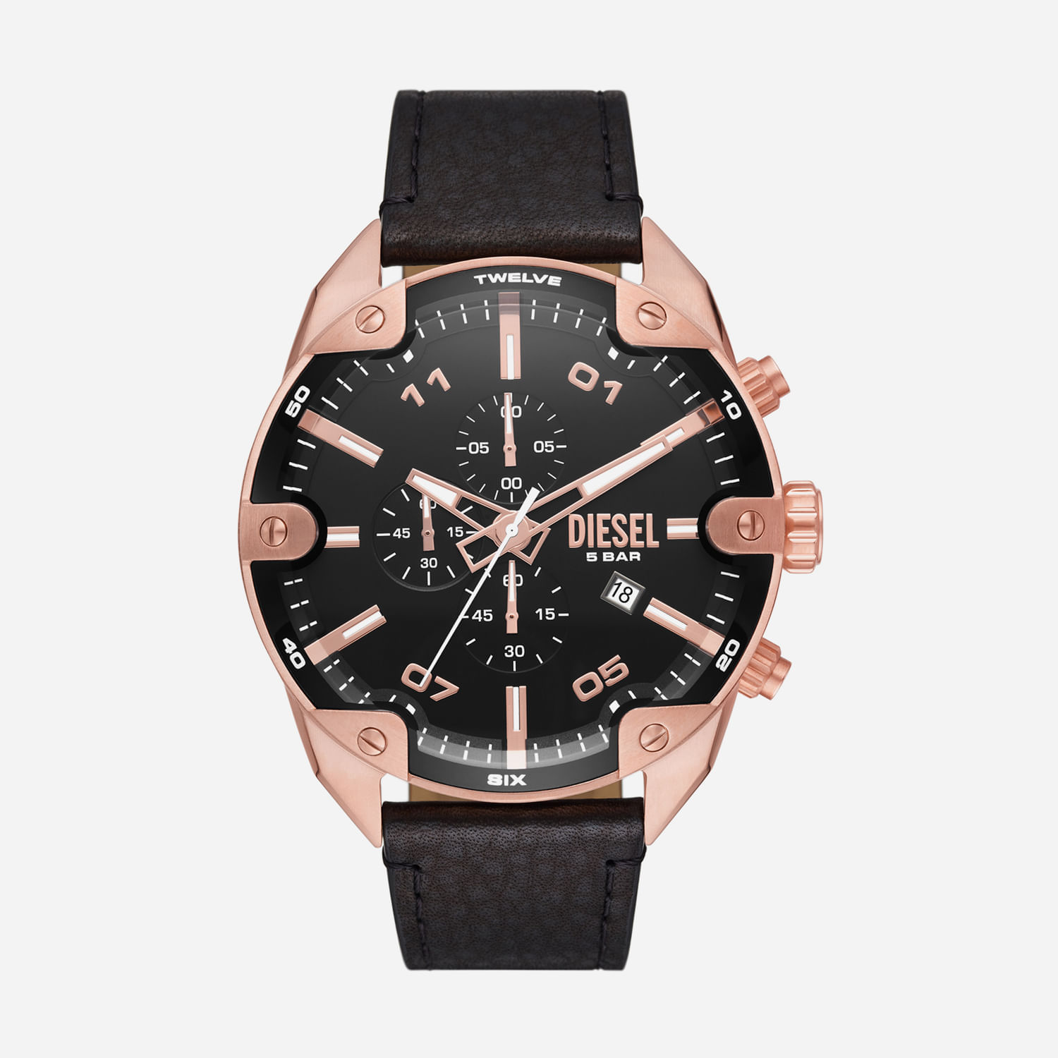 Relógio Diesel Cronógrafo Masculino em Aço Rosé e Couro Preto DZ4607B1