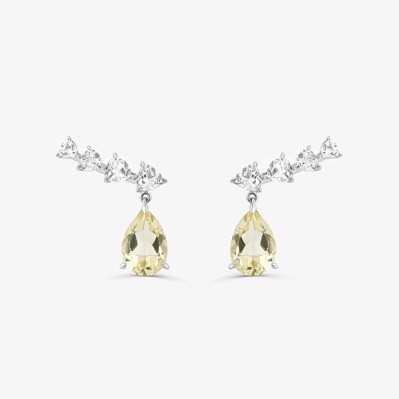 Brinco Earcuff com Quartzo Lemon e Safira em Prata 925