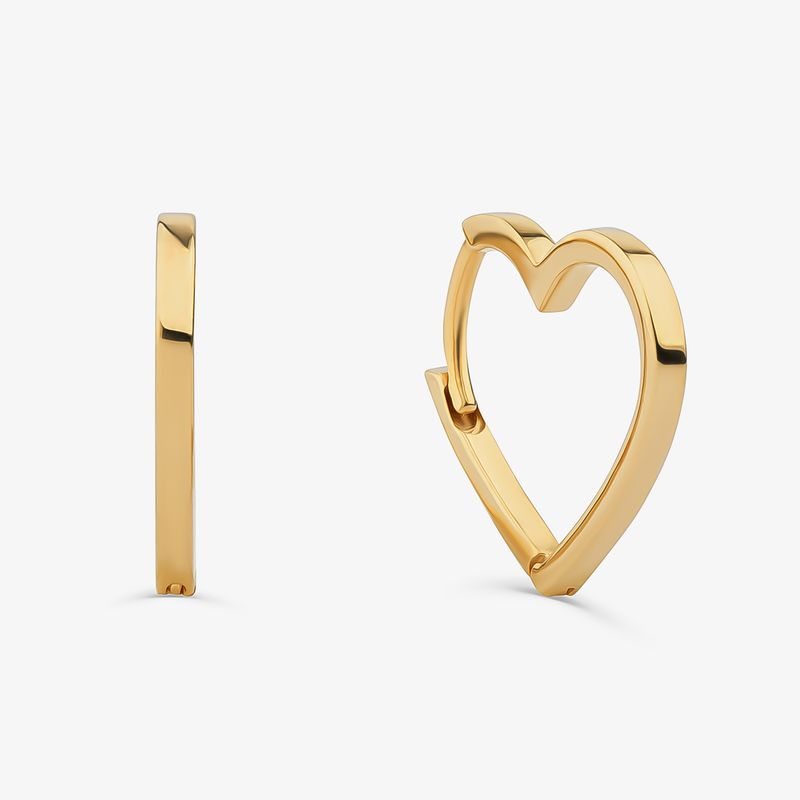 Argola Coração em Prata 925 com Banho de Ouro Amarelo 18k