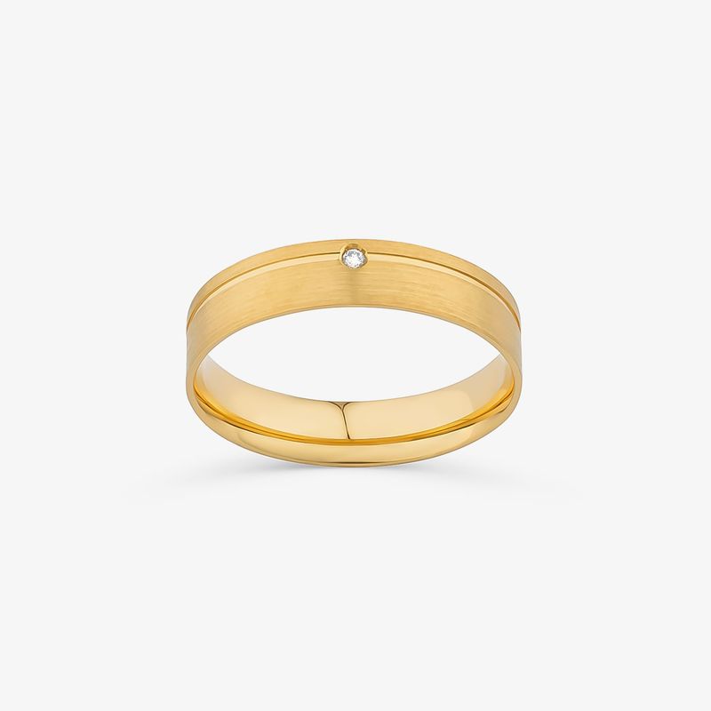 Aliança Anatômica com Diamante com Friso em Ouro Amarelo 18k – 4,5 mm