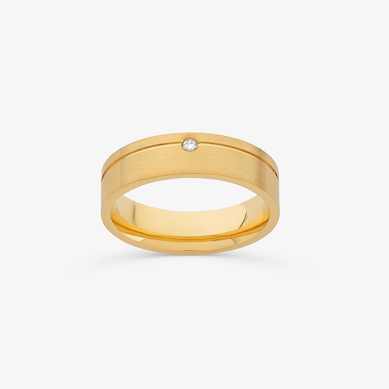Aliança Anatômica com 2 Pontos de Diamantes com Friso em Ouro Amarelo 18k - 5,5 mm