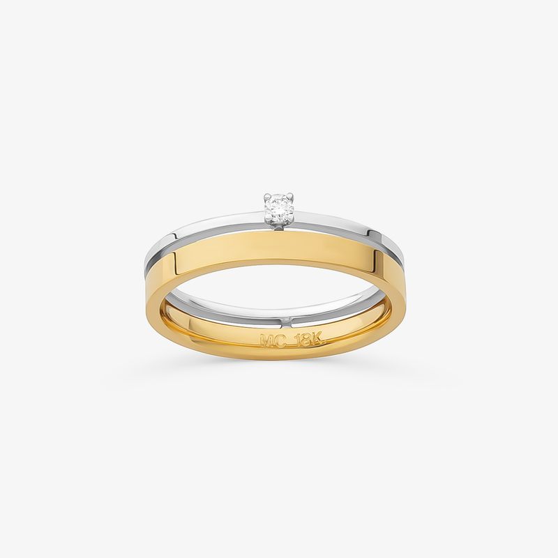 Aliança Anatômica com 5 Pontos de Diamantes em Ouro Branco e Ouro Amarelo 18k – 4 mm