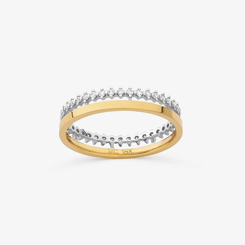 Aliança Com Aro inteiro Cravejado Com 22 Pontos De Diamantes Em Ouro Branco E Ouro Amarelo 18k