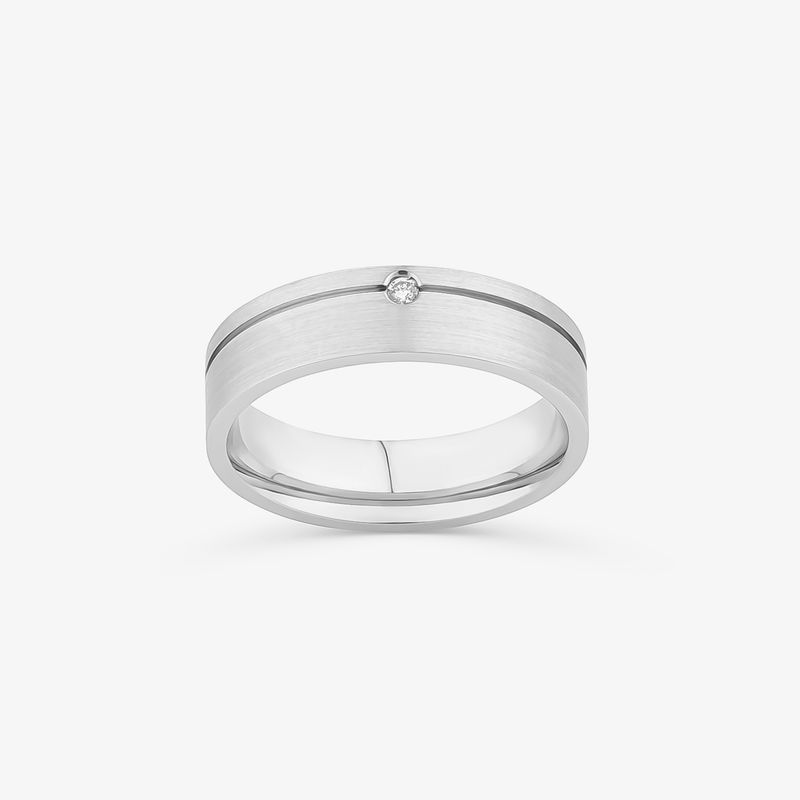 Aliança Anatômica com 2 Pontos de Diamantes com Friso em Ouro Branco 18k – 5,5 mm