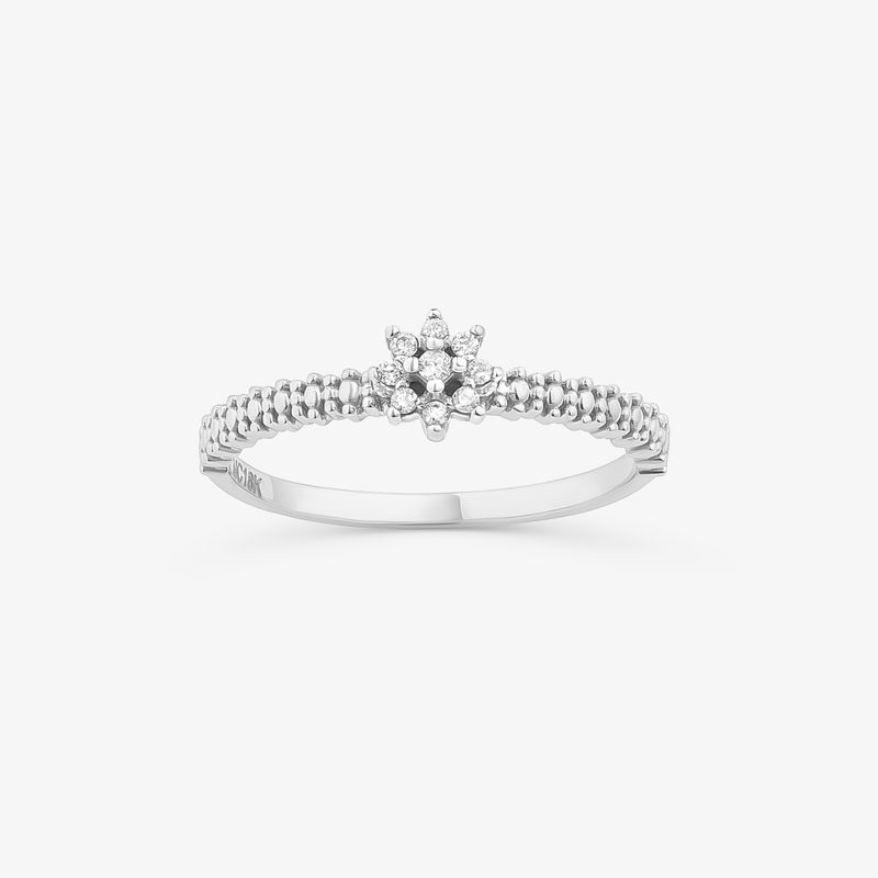 Anel Solitário com Diamantes em Ouro Branco 18k