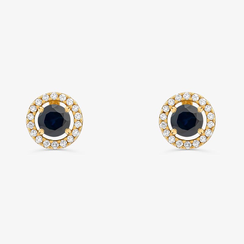 Brinco Stud com Safira e Diamantes em Ouro Amarelo 18k