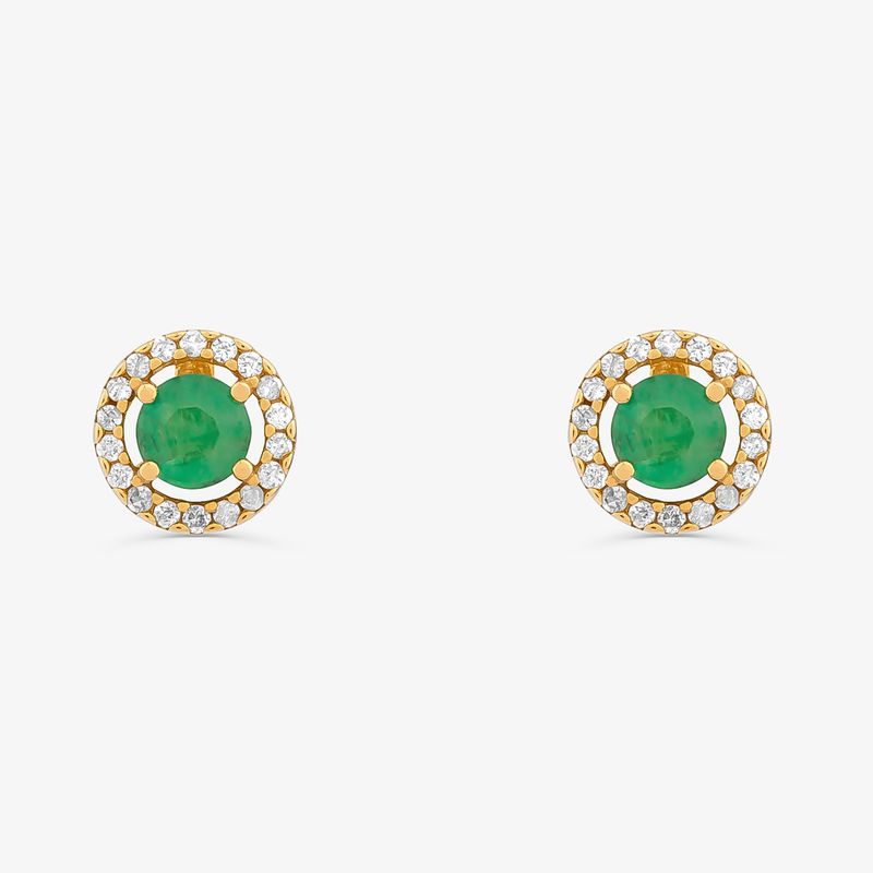 Brinco Stud com Esmeralda e Diamantes em Ouro Amarelo 18k