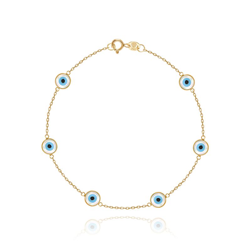 Pulseira Olho Grego em Ouro Amarelo 18k – 18 cm