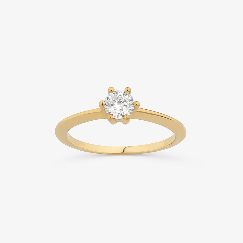 Anel Solitário com 40 Pontos de Diamantes em Ouro Amarelo 18k