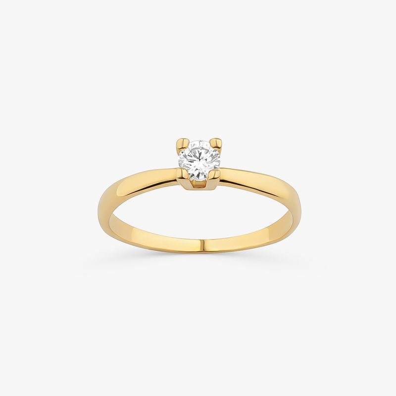Anel Solitário com 20 Pontos de Diamantes em Ouro Amarelo 18k