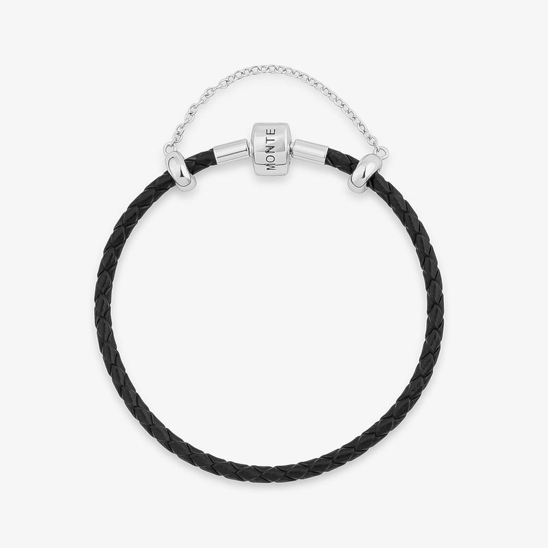 Pulseira de Couro Preto e Prata 925 – 19,5 cm
