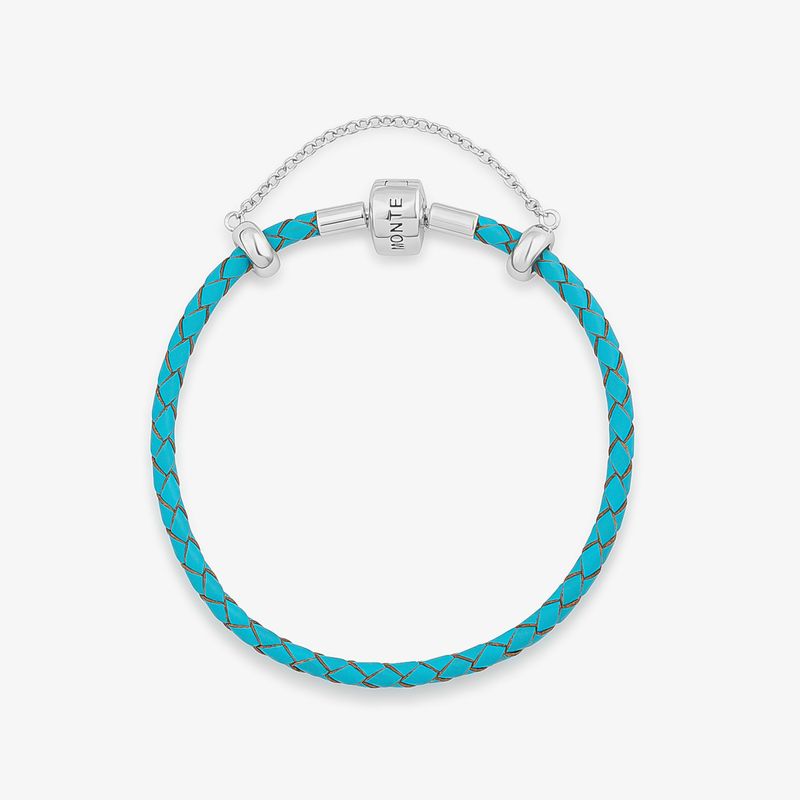 Pulseira de Couro Azul e Prata 925 – 19,5 cm