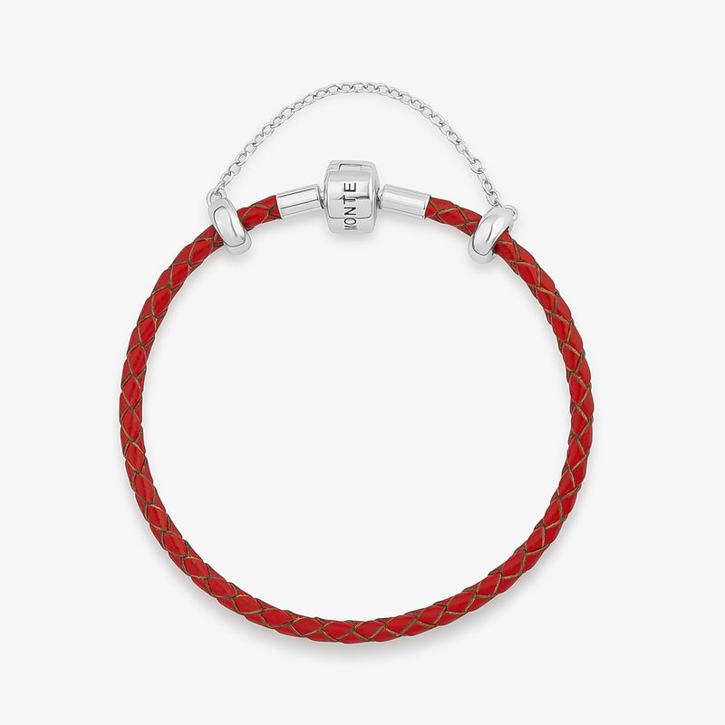 Pulseira de Couro Vermelho e Prata 925 – 19,5cm