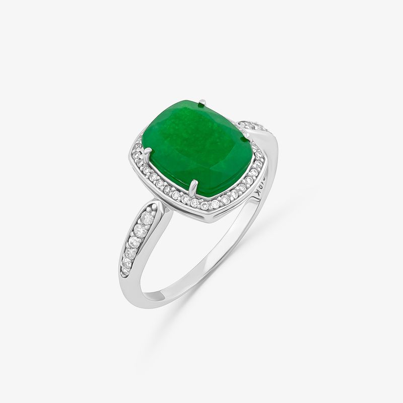 Anel Geometria em Ouro Branco 18k com Quartzo Verde e Diamantes