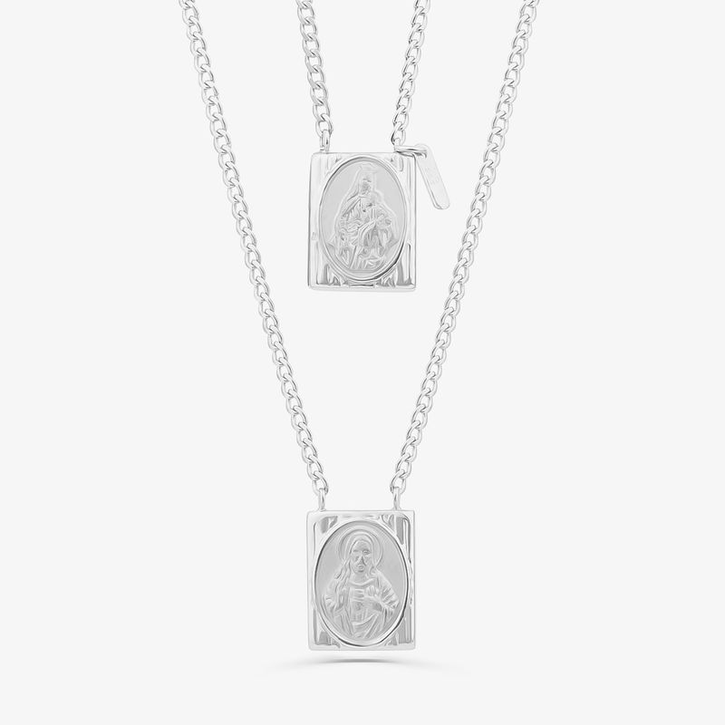 Colar Escapulário N Senhora Carmo/Sagrado Coração Jesus em Prata 925