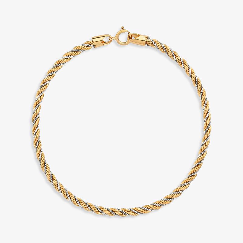 Pulseira Malha Laser Torcida em Ouro Amarelo e Ouro Branco 18k - 18 cm