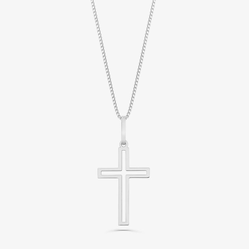 Pingente Cruz Vazada em Ouro Branco 18k