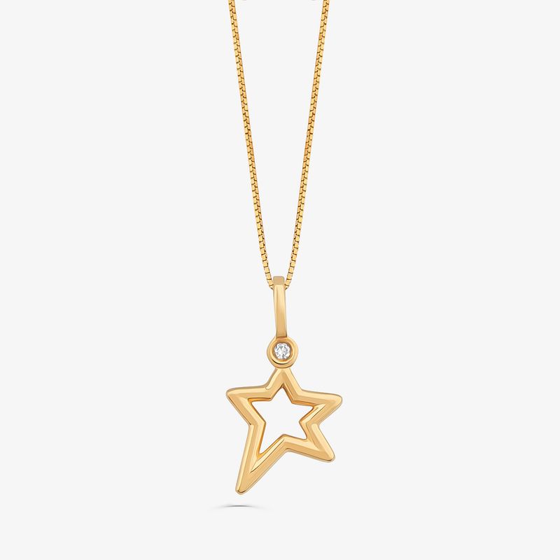 Pingente Estrela com Diamante em Ouro Amarelo 18k