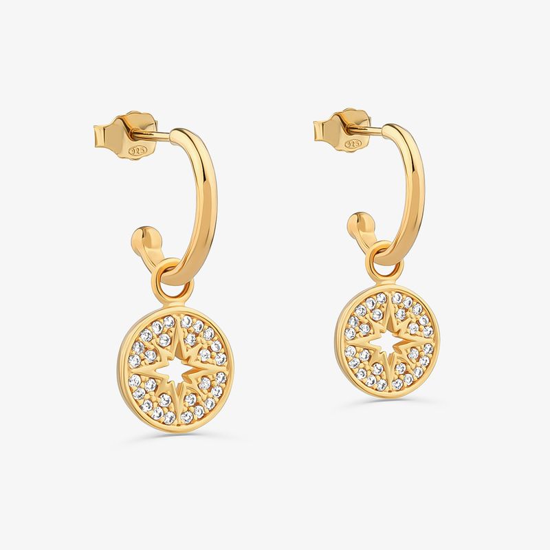 Argola Estrela Cravejada em Prata 925 com Banho de Ouro Amarelo 18k