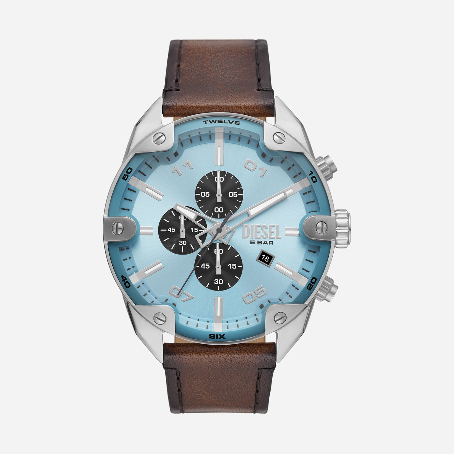 Relógio Diesel Spiked Cronógrafo Masculino com Pulseira de Couro DZ4606B1