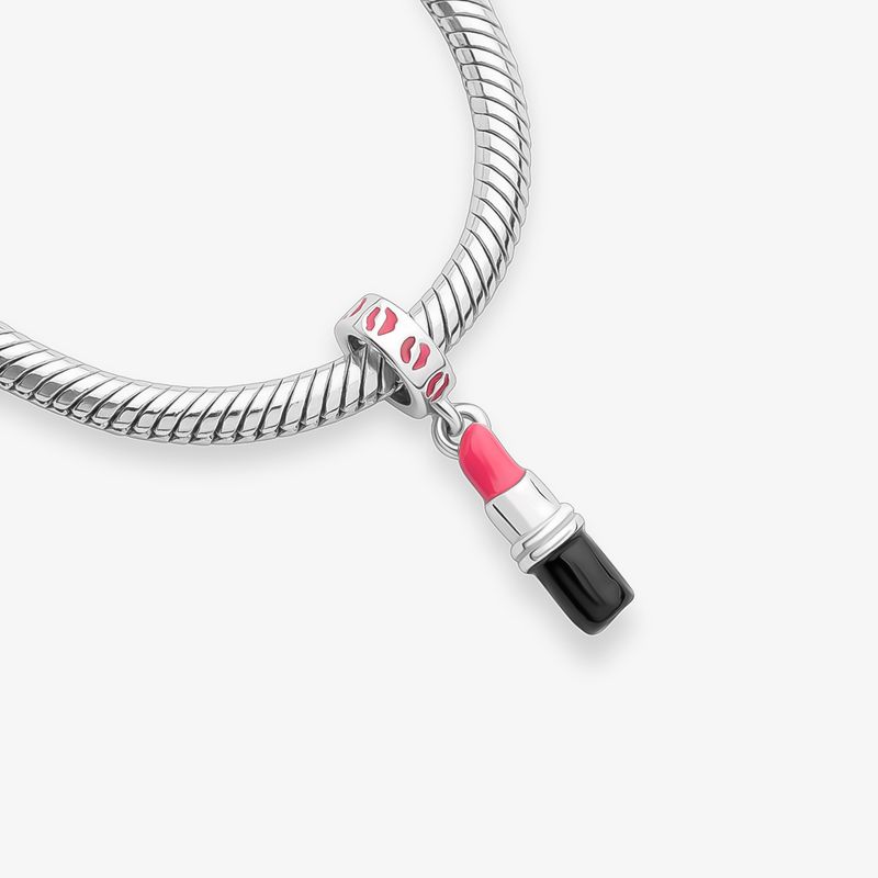 Charm Batom Rosa em Prata 925