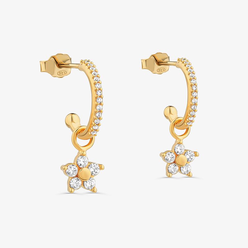 Argola Flor Cravejada em Prata 925 com Banho de Ouro Amarelo 18k