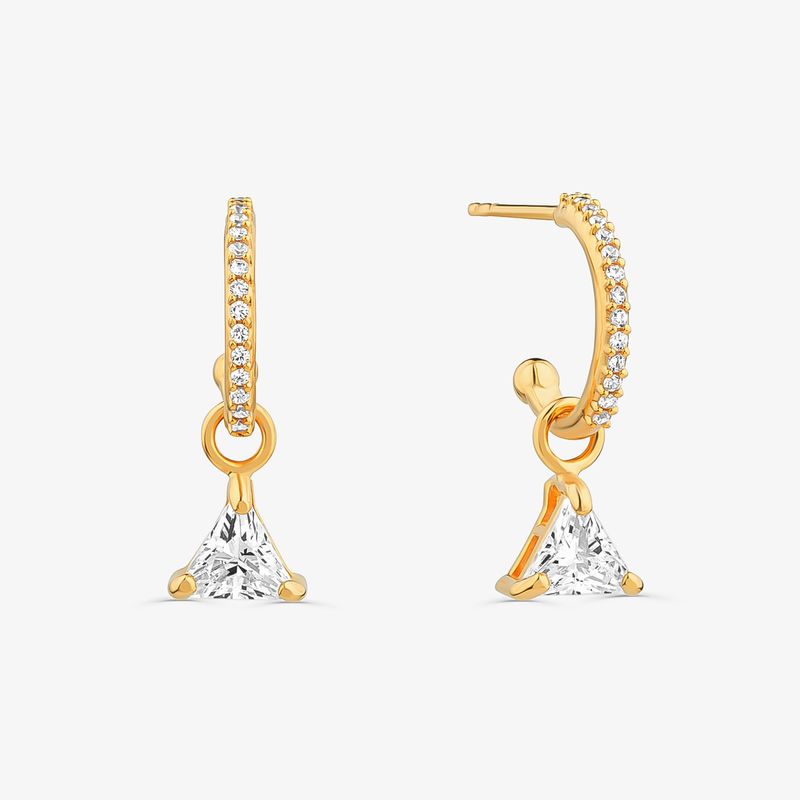 Argola Triângulo Cravejada em Prata 925 com Banho de Ouro Amarelo 18k