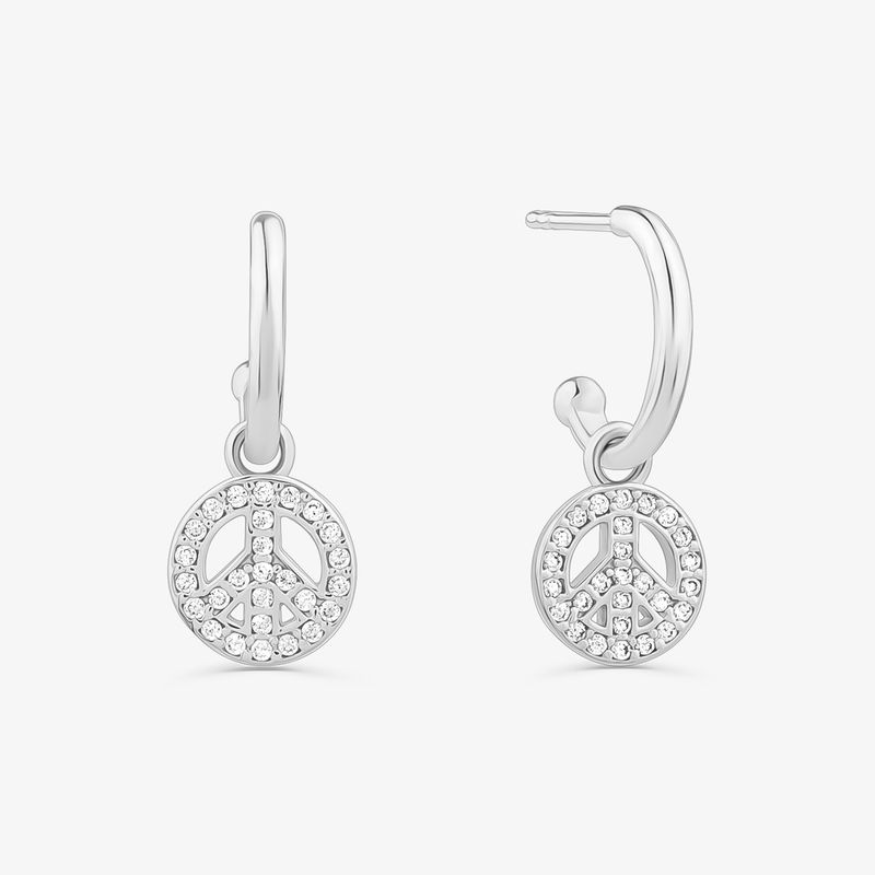 Argola Símbolo da Paz Cravejada em Prata 925