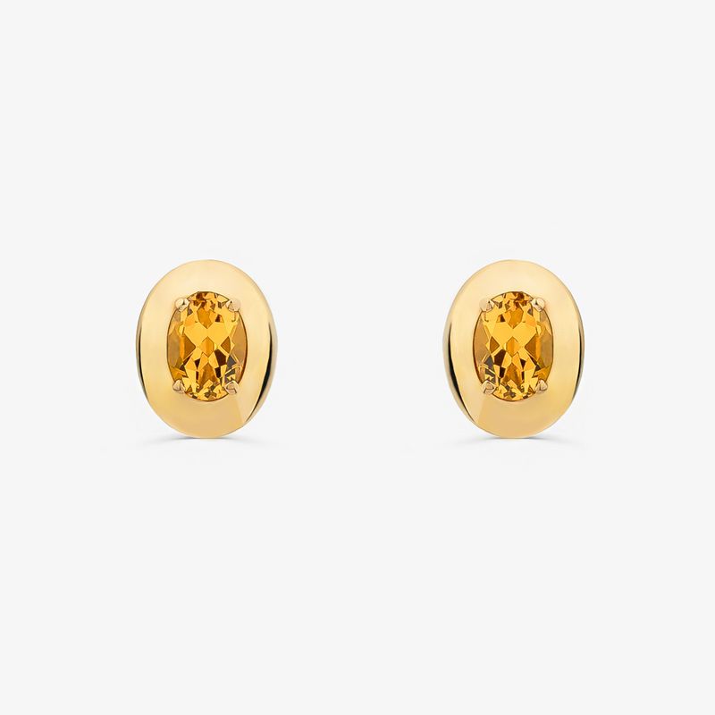 Brinco Stud com Citrino em Prata com Banho de Ouro Amarelo 18K