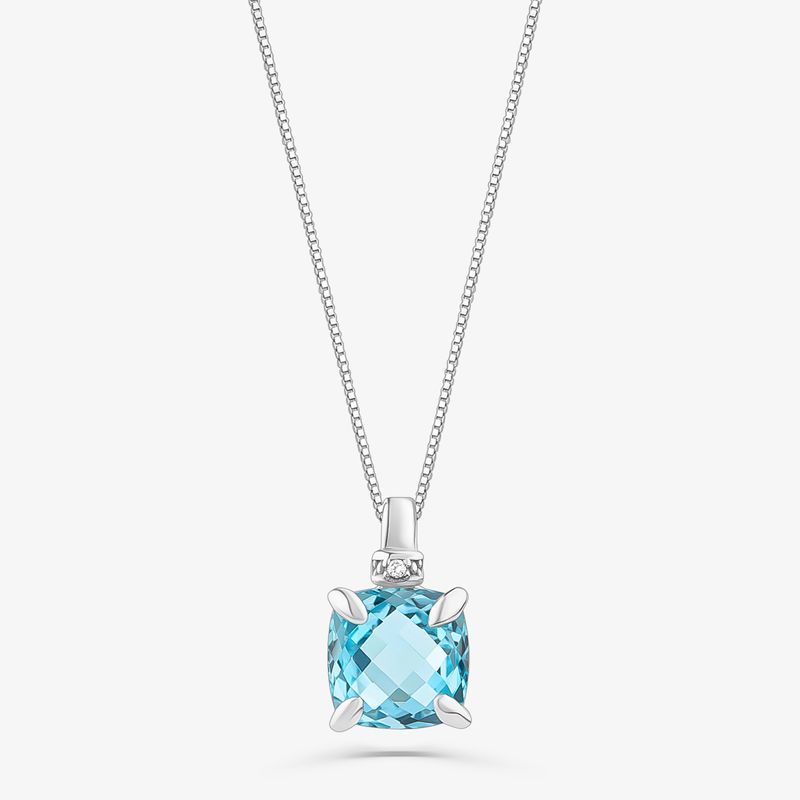 Pingente com Topázio Azul e Diamante em Ouro Branco 18k