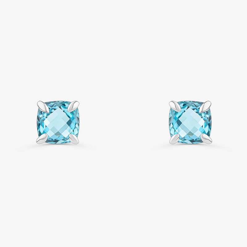 Brinco Stud com Topázio Azul em Ouro Branco 18k