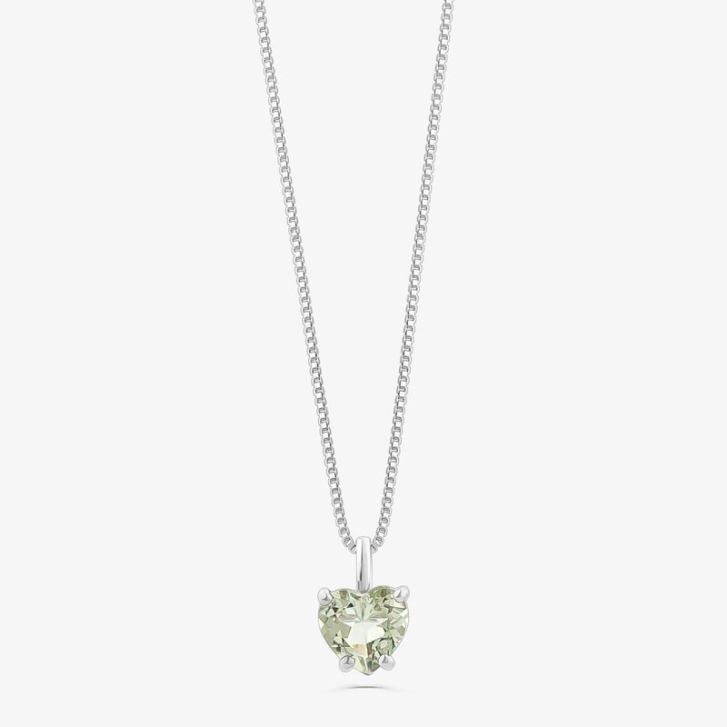 Pingente Coração de Prasiolita em Ouro Branco 18k