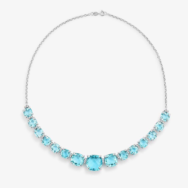 Colar Blumarine em Ouro Branco 18k com Topázio Azul e Diamantes - 41 cm