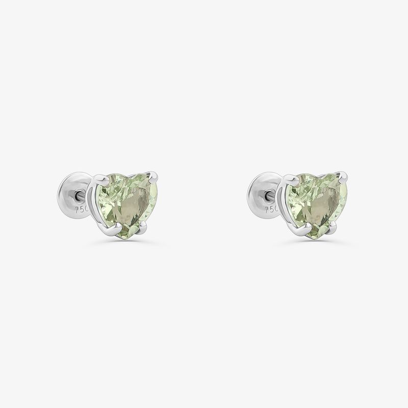Brinco Stud Coração Summer em Ouro Branco 18k com Prasiolita