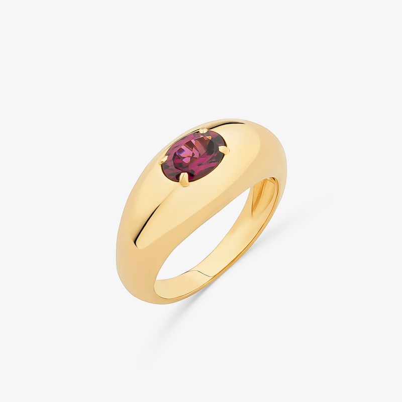 Anel com Rodolita em Prata com Banho de Ouro Amarelo 18K