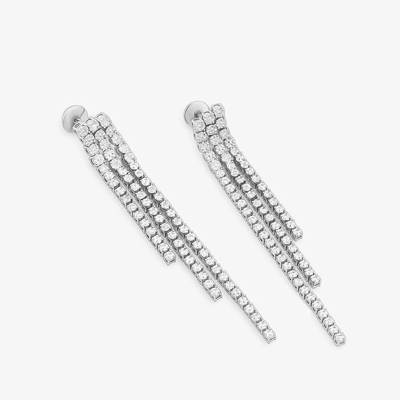 Brinco Maxi Franja Brilhar em Ouro Branco 18k com Diamantes