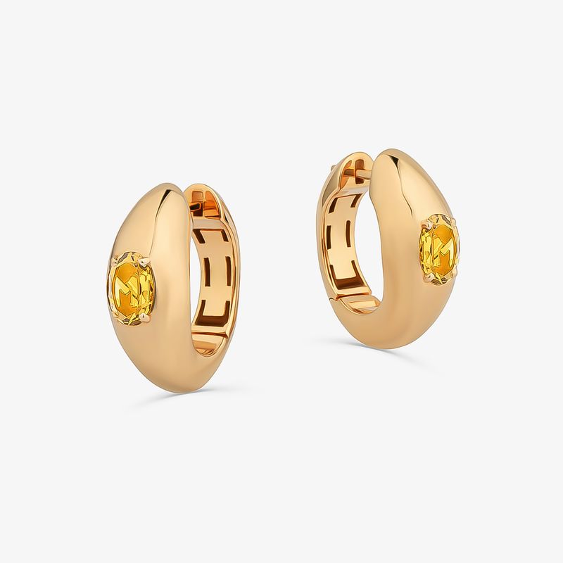 Brinco Argola com Citrino em Prata com Banho de Ouro Amarelo 18K