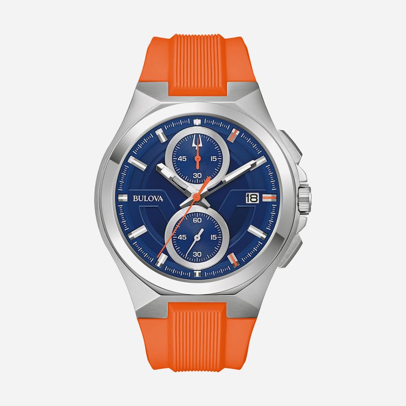 Relógio Bulova Machine Masculino com Pulseira de Silicone Laranja 96B407