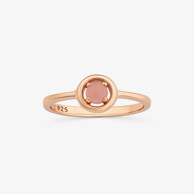 Anel Redondo com Quartzo Rosa em Prata 925 com Banho de Ouro Rosé 18k