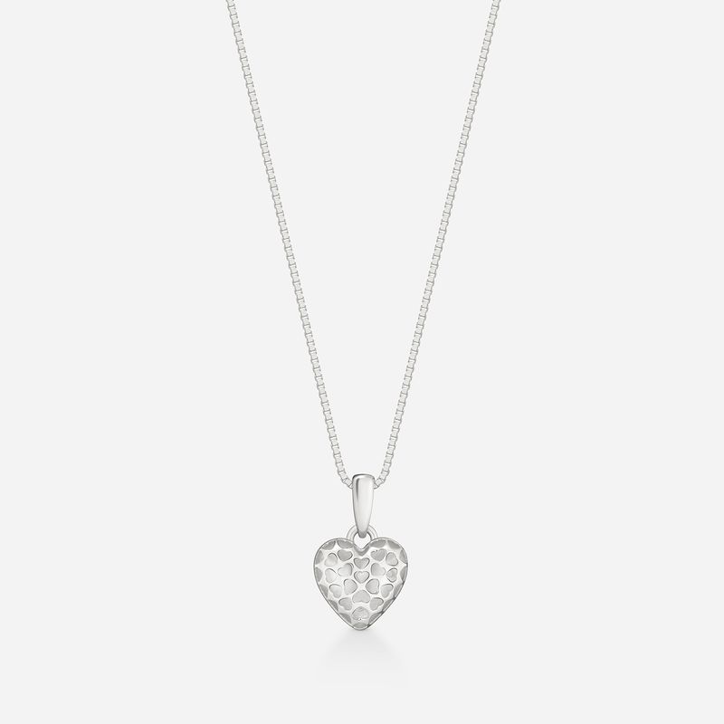 Pingente Coração Bombê Vazado Amor, Amor em Ouro Branco 18K - 11,7 mm