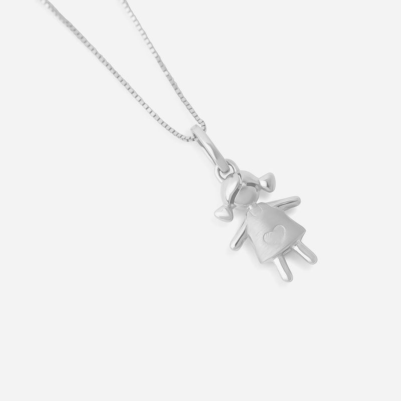 Pingente Menina Meus Amores em Ouro Branco 18k