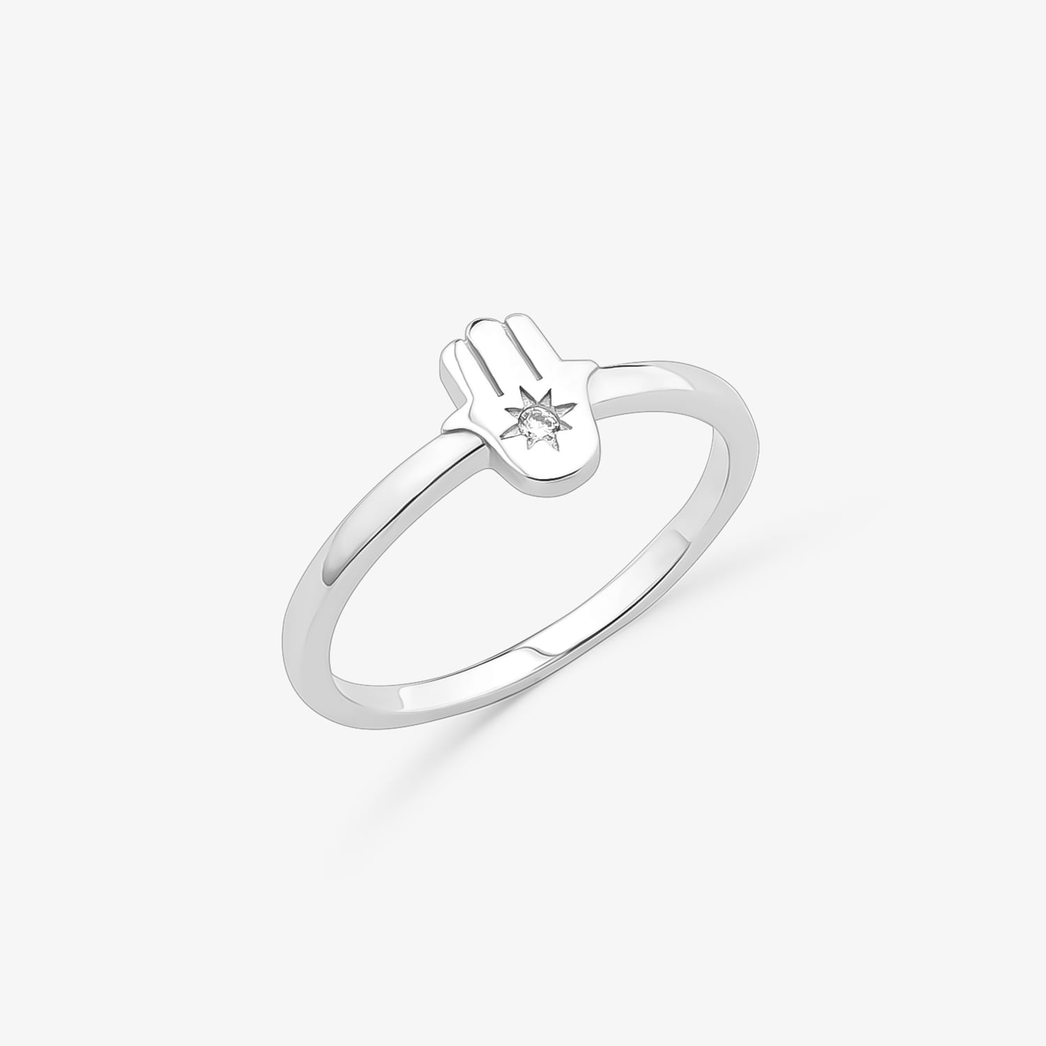 Anel Hamsa Cravejado em Prata 925