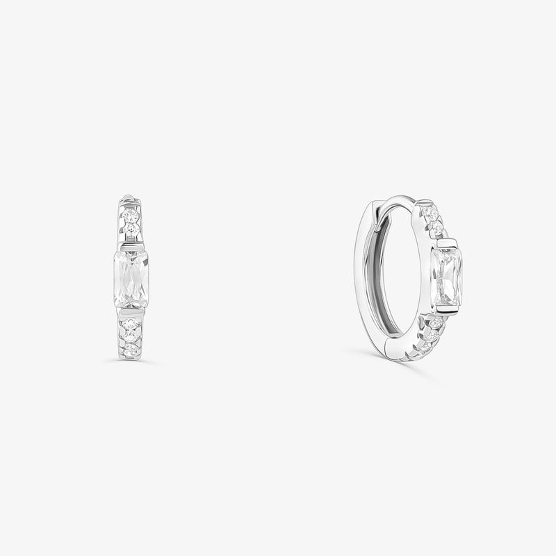 Argola Baguete Cravejada em Prata 925