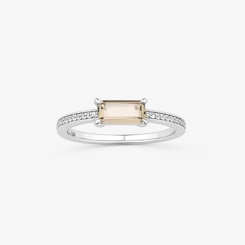 Anel com Quartzo Fumê e Safira em Prata 925