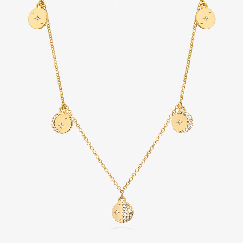Colar Fases da Lua Cravejado em Prata 925 com Banho de Ouro Amarelo 18k