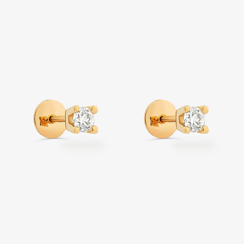 Brinco Solitário Forever em Ouro Amarelo 18k com 40 Pontos de Diamantes
