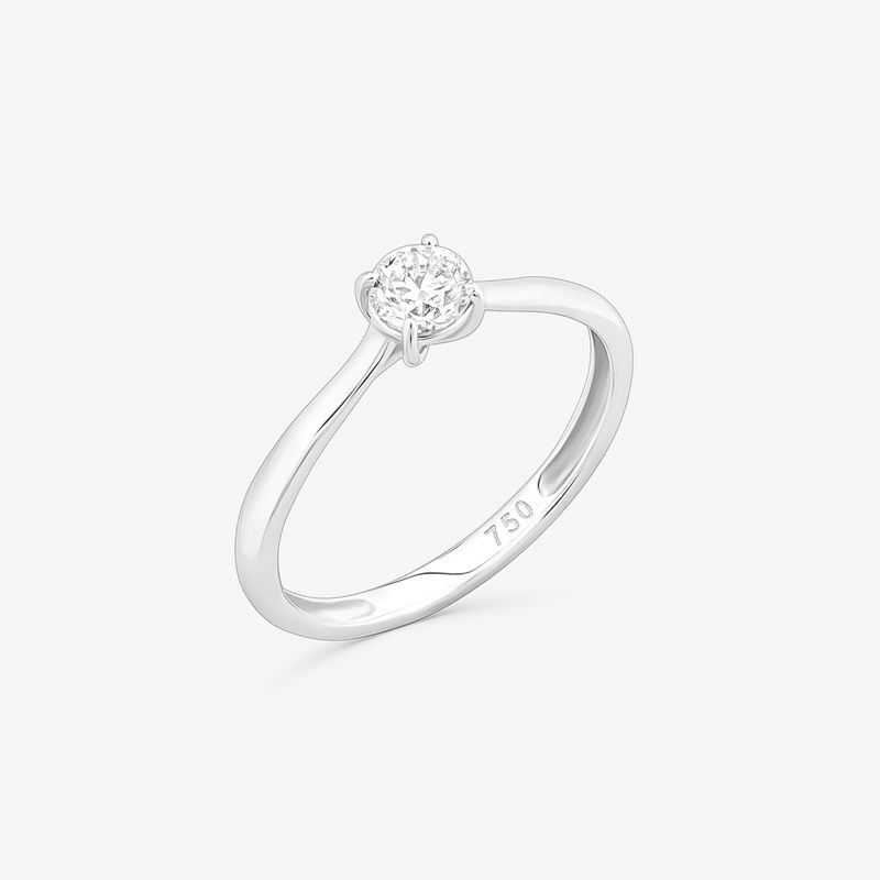 Anel Solitário em Ouro Branco 18k com 30 Pontos de Diamantes