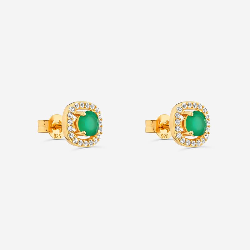 Brinco com Ágata Verde e Topázio em Prata 925 com Banho de Ouro Amarelo 18k