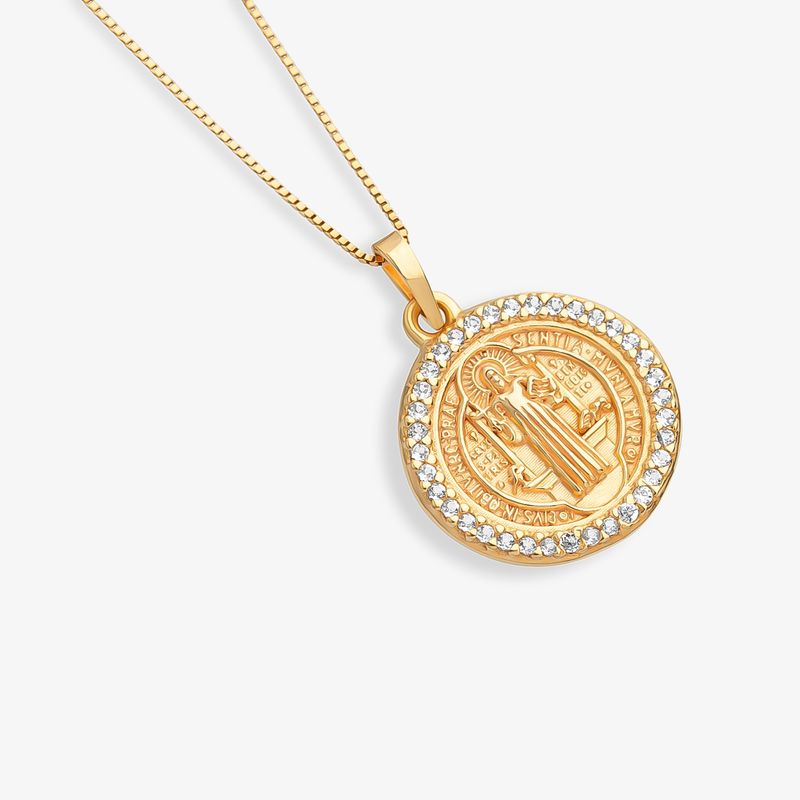 Pingente Medalha São Bento em Prata 925 com banho de Ouro Amarelo 18k